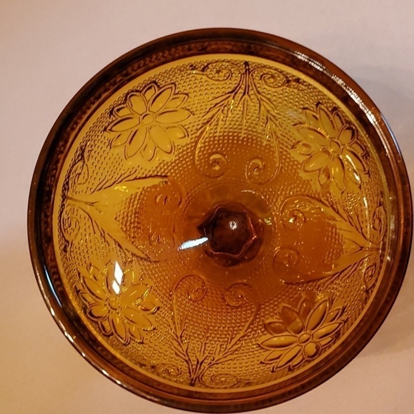 Vintage Tiara Crystal Low Sherbert Set of 4 Sandwich Pattern Amber Indiana Glass - Picture 3 of 7